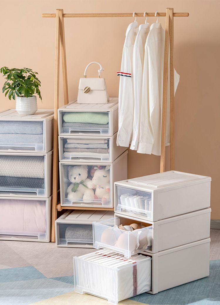 Storage box with drawers, multi-layer, transparent plastic