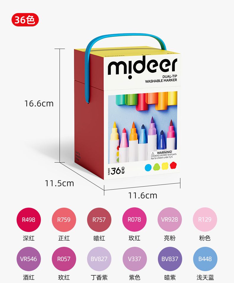 Mideer çift uçlu yıkanabilir suluboya kalem seti, üçgen grip, öğrenci