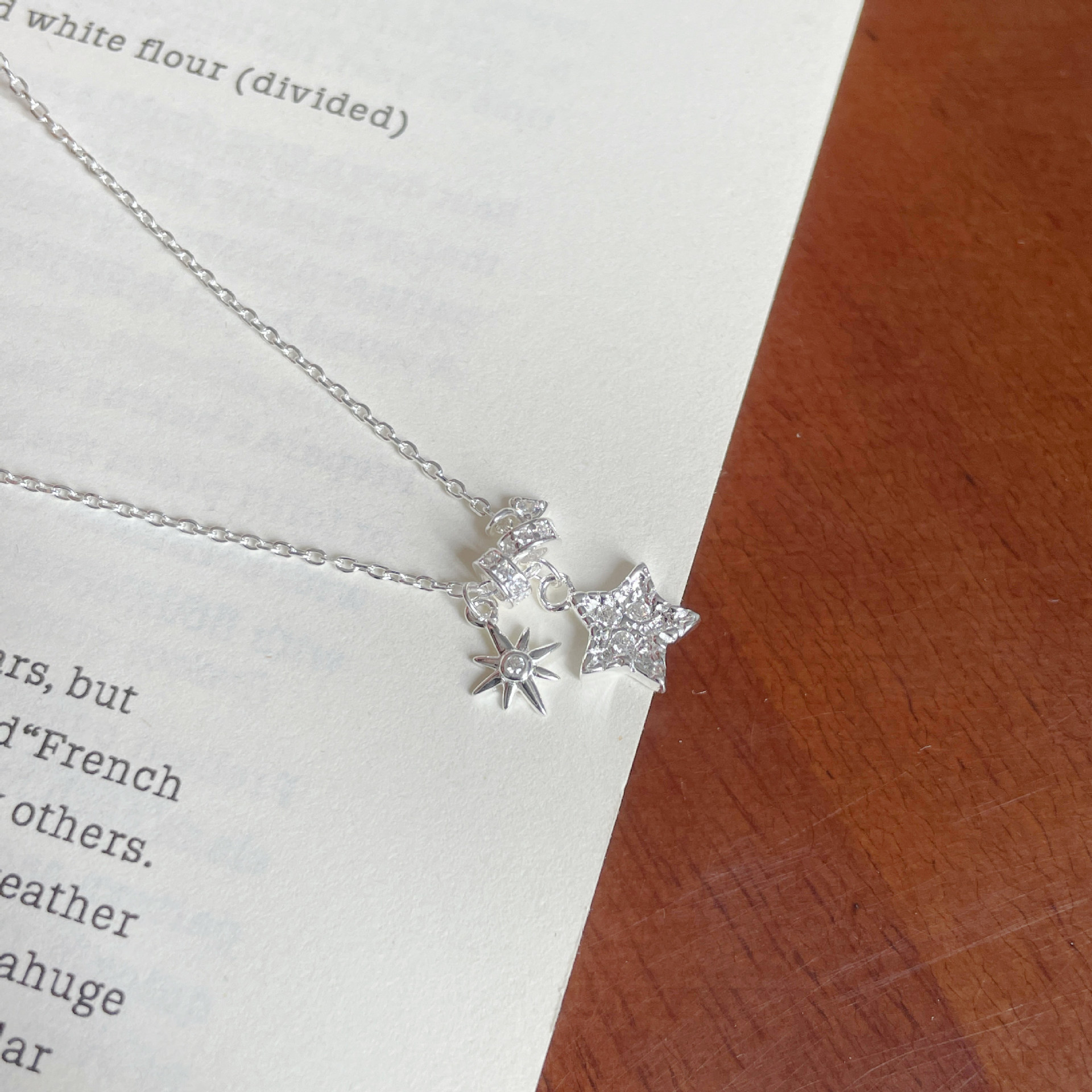 S925 sterling silver star necklace, elegant Korean style design