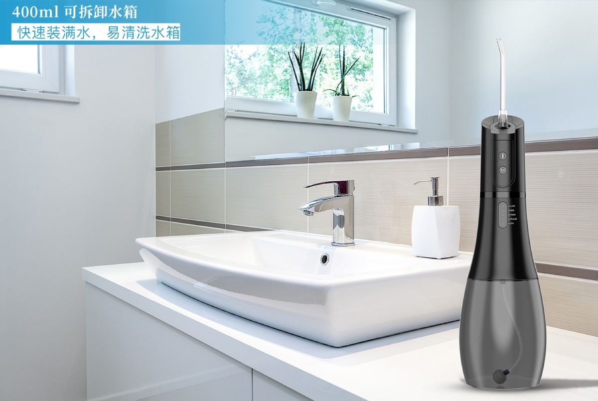 跨境新款便携式冲牙器 手持家用牙齿清洁水牙线 400ml电动洗牙器