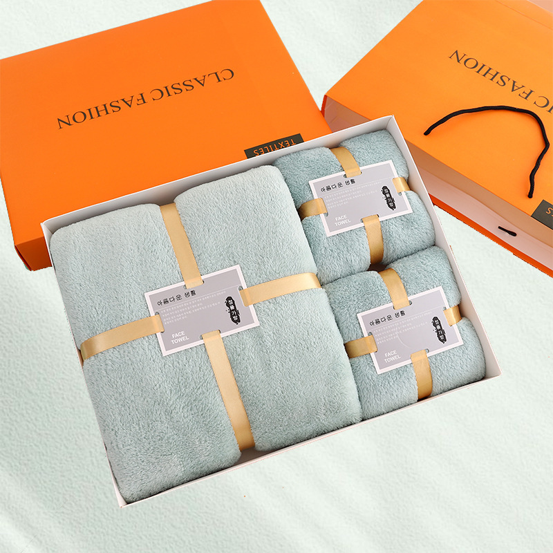 Coral fleece bath towel set, 3-piece, thickened, absorbent