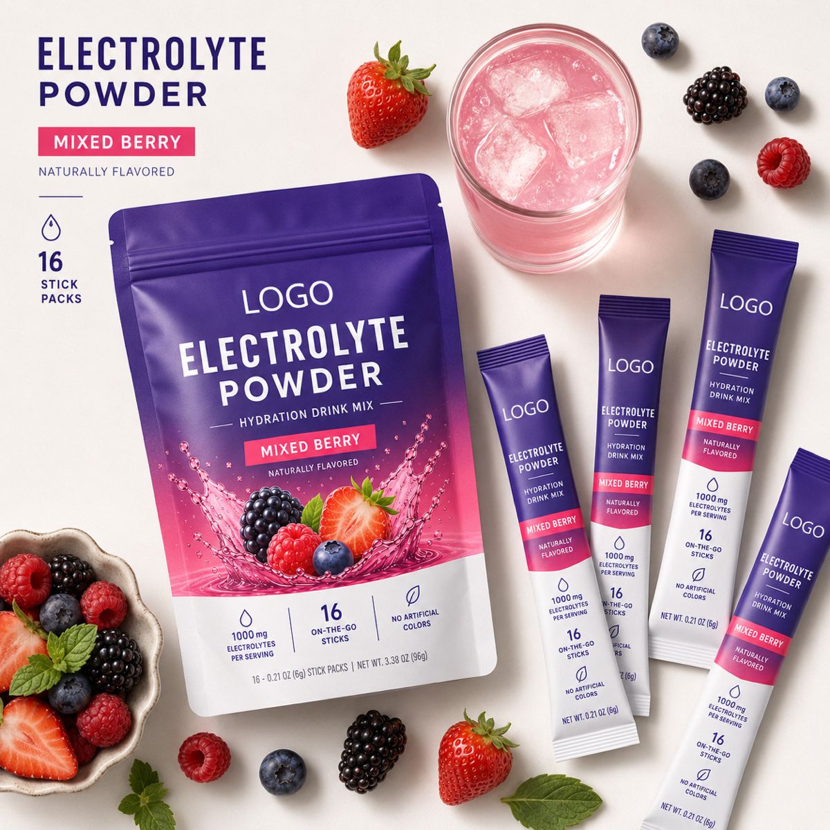 Elektrolit tozu karma meyveli, şekersiz, 16 paket spor içeceği