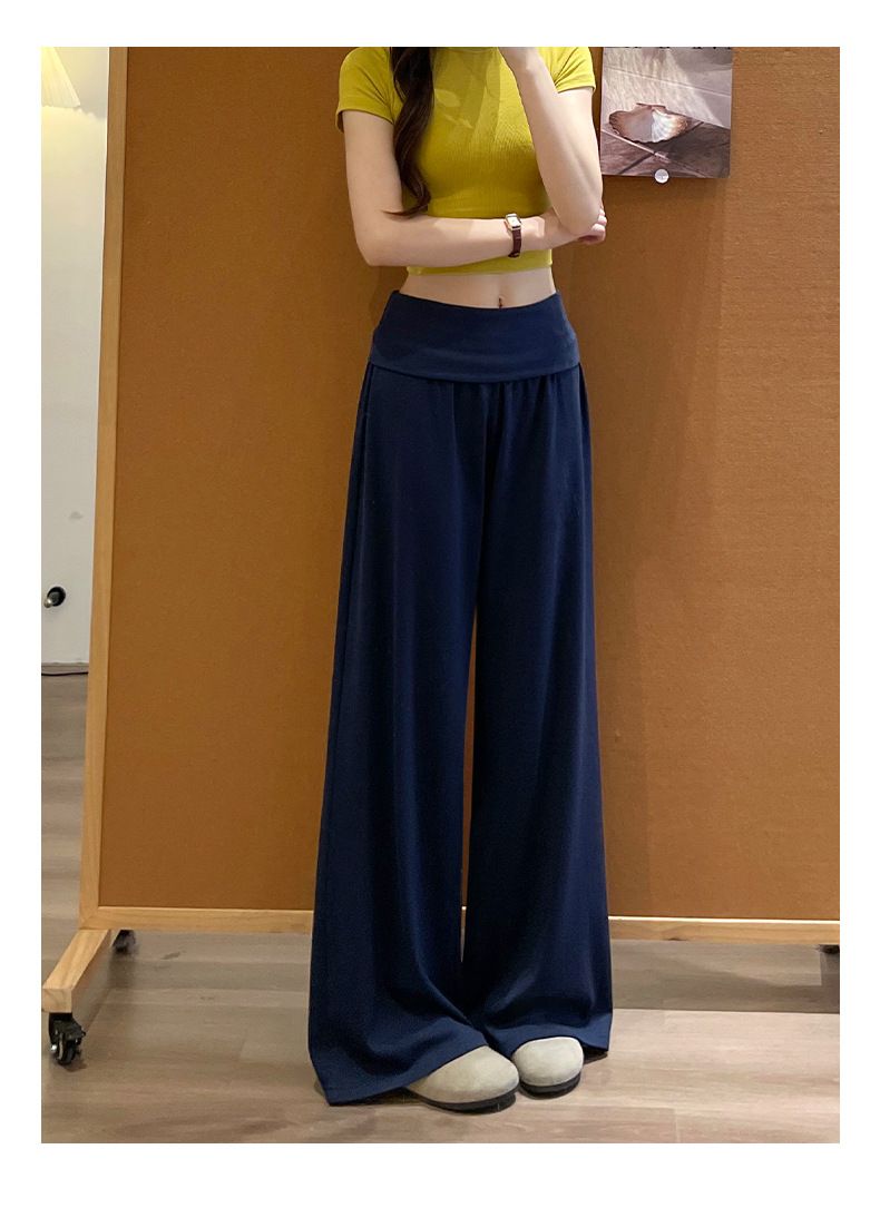 咖色翻腰运动裤女夏薄款慵懒随性瑜伽健身裤小个子垂感宽松阔腿裤