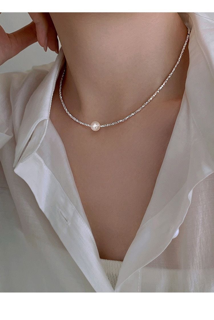 S925 sterling silver necklace with pearl, collarbone chain