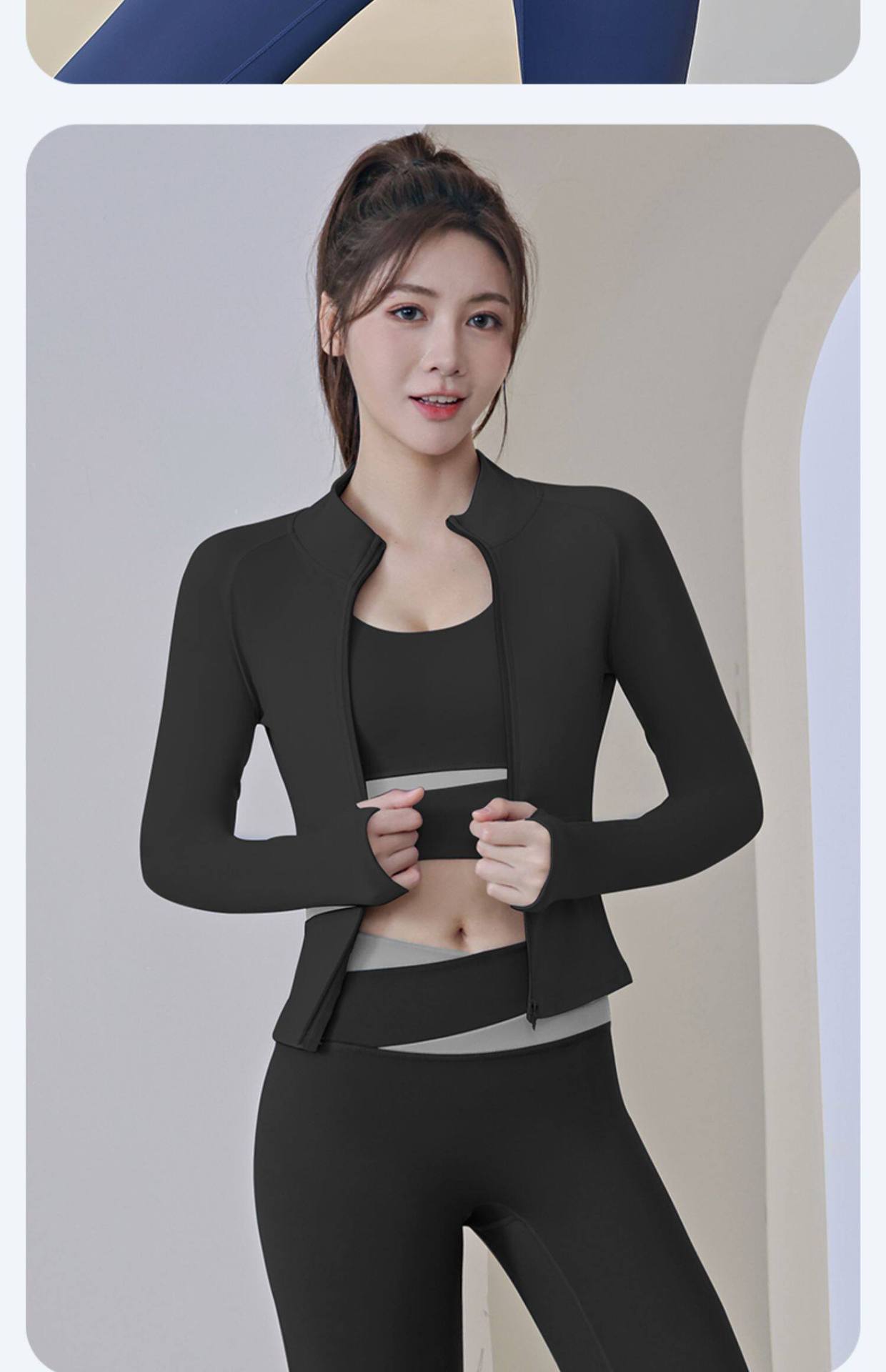 专业普拉提训练瑜伽健身服套装女速干运动服跑步撞色长袖外套上衣