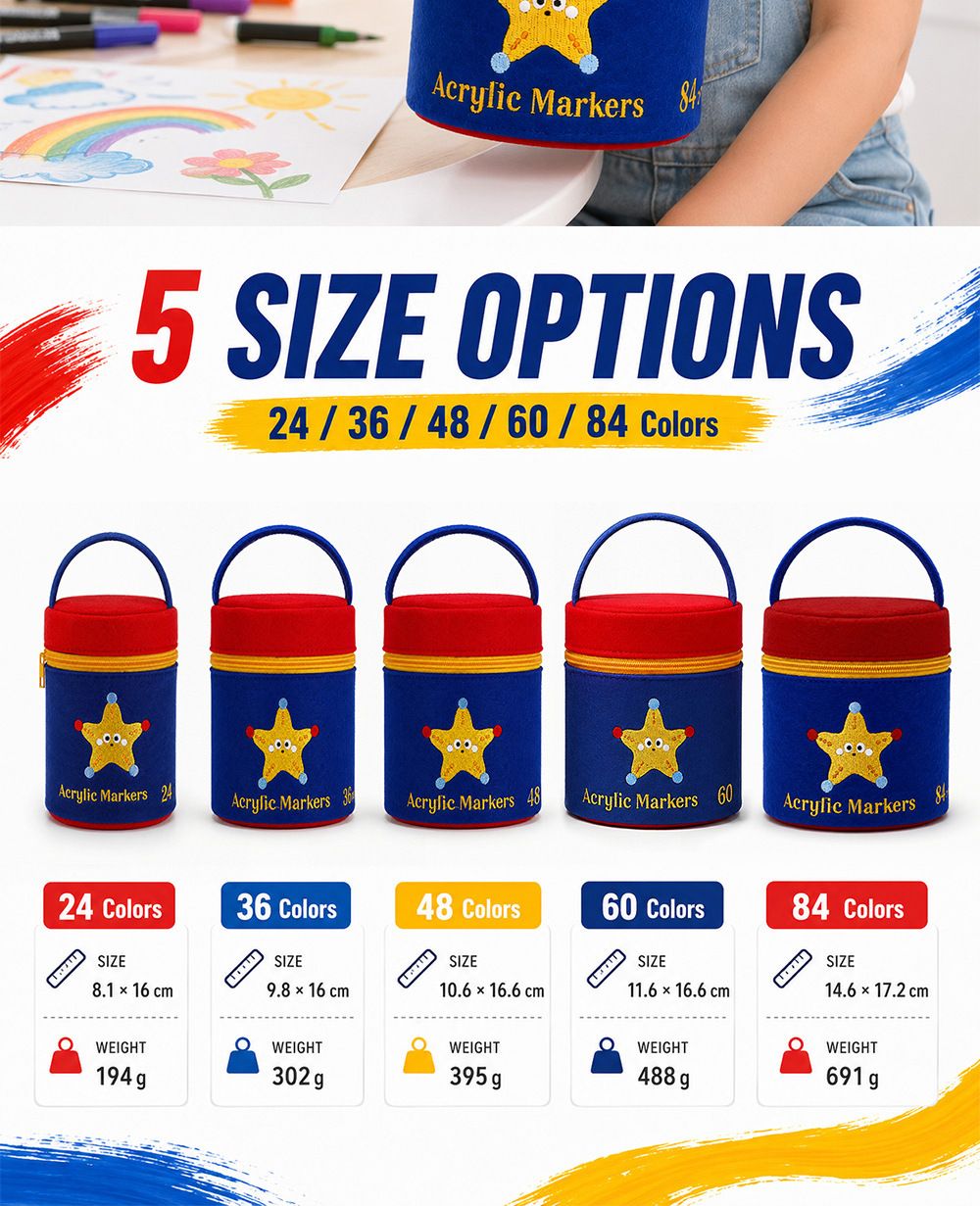 Acrylic marker pen set with soft tips, children's drawing, storage bucket
