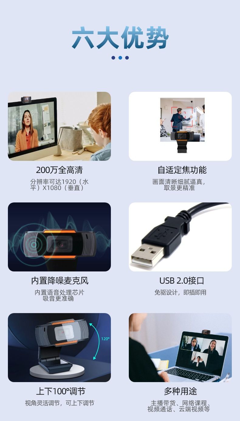 USB bilgisayar kamerası 1080P, video konferans ve canlı yayın