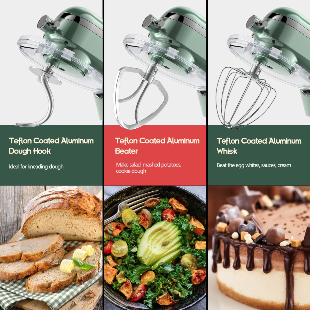 Chef mixer 6.5L metal body dual blade quiet motor
