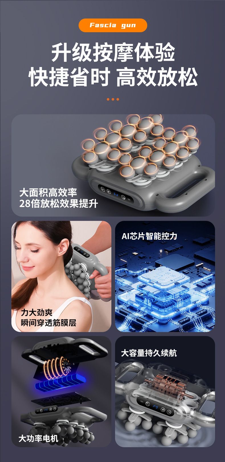 跨境二十八头筋膜枪迷你便携肌肉全身放松颈椎按摩器仪电动按摩枪