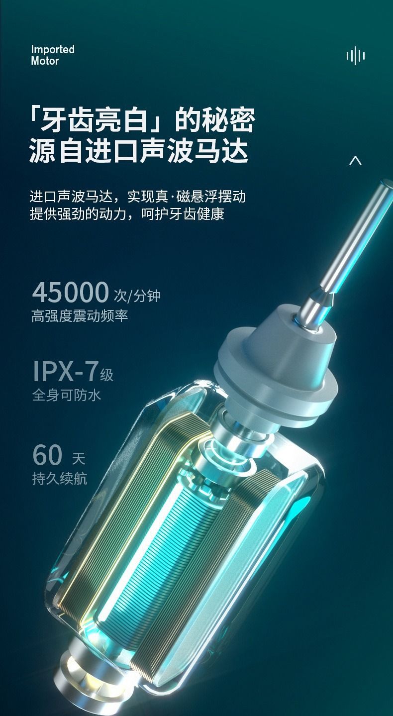 厂家批发软毛牙刷冲牙器便携式成人儿童通用超声波电动牙刷充电款