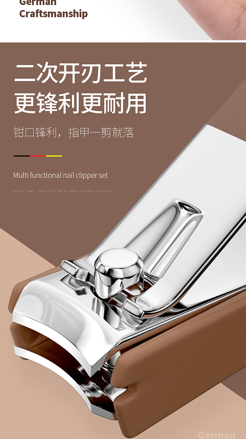 Nail clipper set with ear pick, portable box, stainless steel