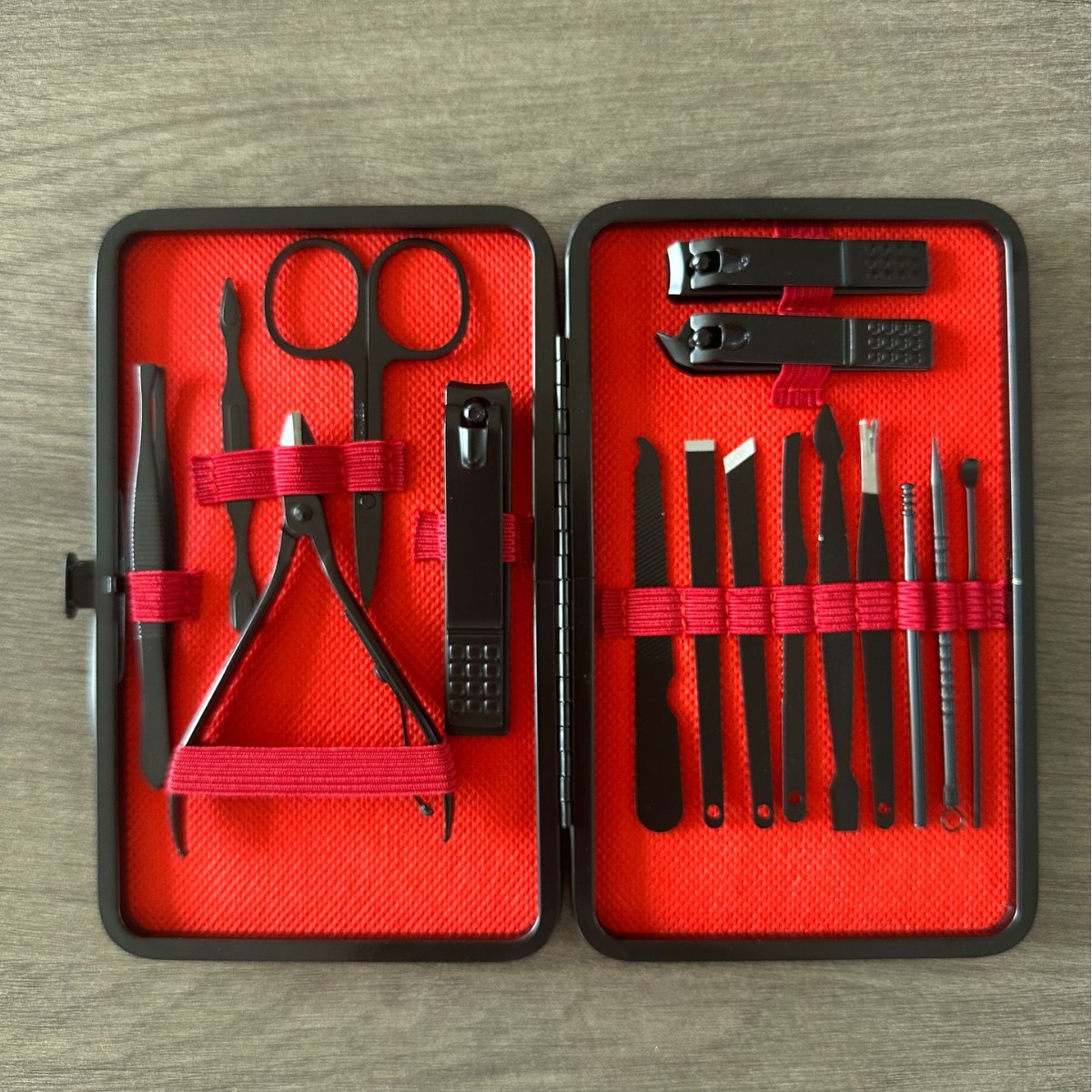 Nail care set, 24-piece, black-red, professional