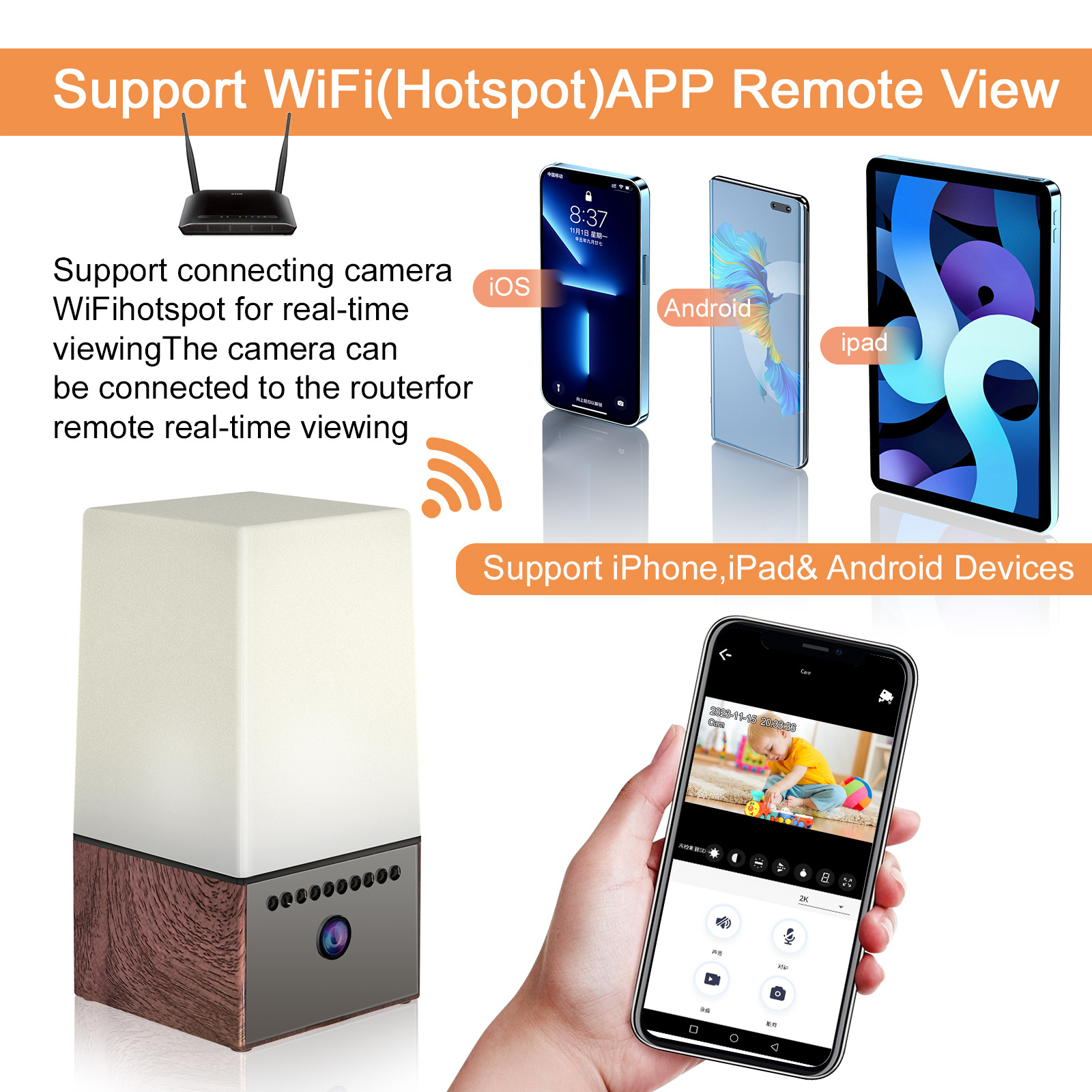 RGB atmosfer ışığı kamera, WiFi, HD, gece görüşü