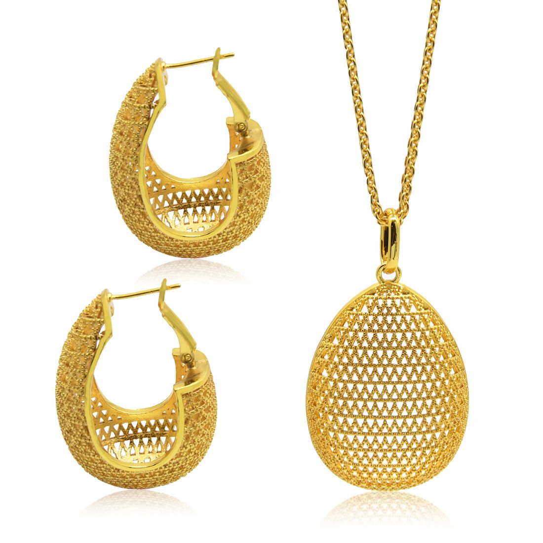 24K altın kaplı bakır takı seti kolye küpe geometrik