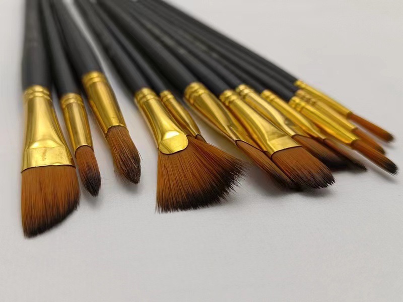 12-piece brush set, nylon, acrylic and gouache paint