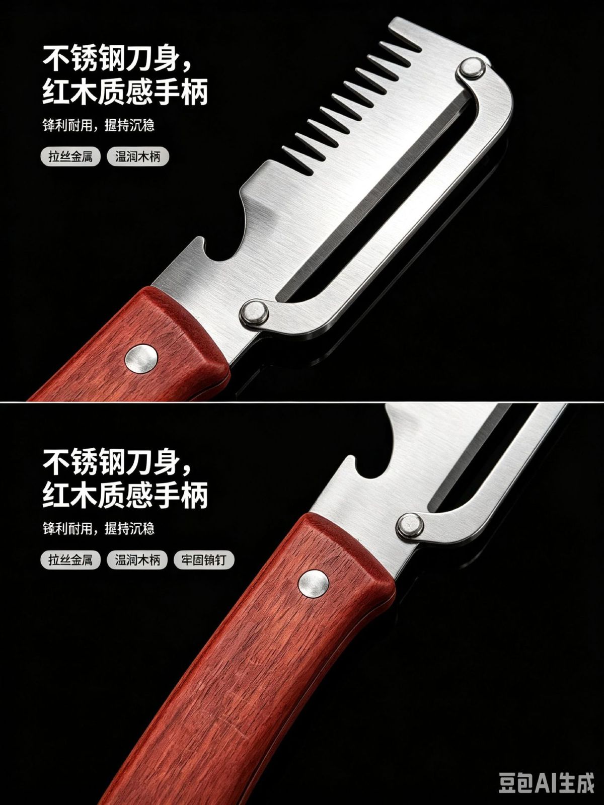 多功能不锈钢削皮刀木柄家用刮皮刀带齿梳切葱丝神器厨房果蔬刨刀