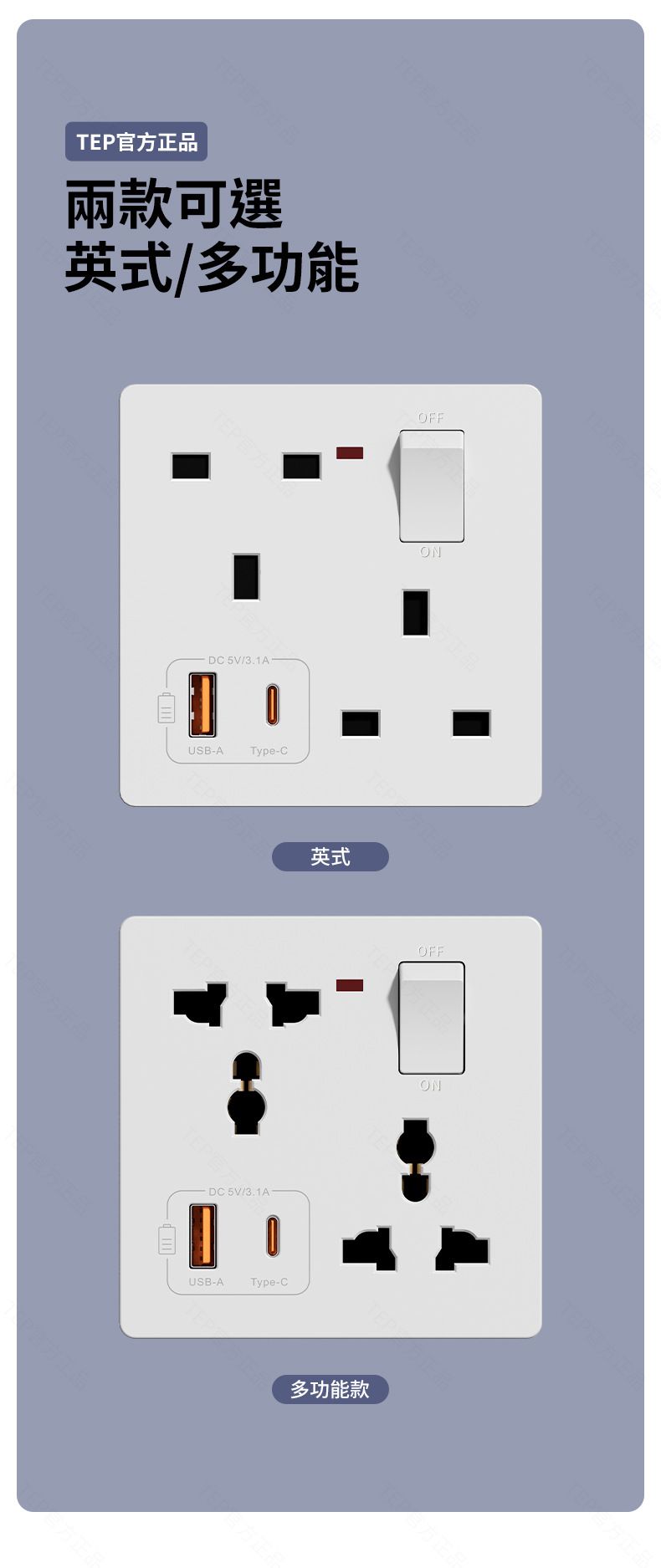 86er Unterputz-Steckdose USB+Type-C 3,1A