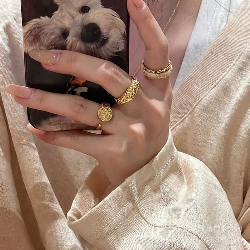 Gold egg-shaped gemstone stackable ring for women