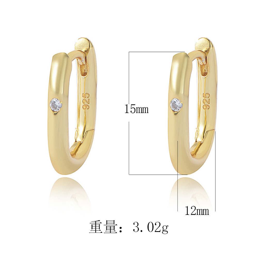 Silberne Ohrringe, ovale U-Form, mit Diamanten, minimalistisch