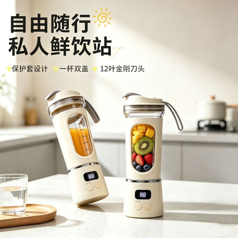 跨境新款家用小型榨汁机便携式搅拌料理机充电榨汁杯多功能果汁杯 - 1