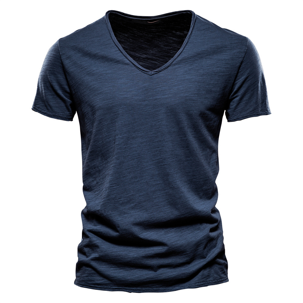 Erkek V Yaka Kısa Kollu Bambu Dokulu %100 Pamuk T-Shirt