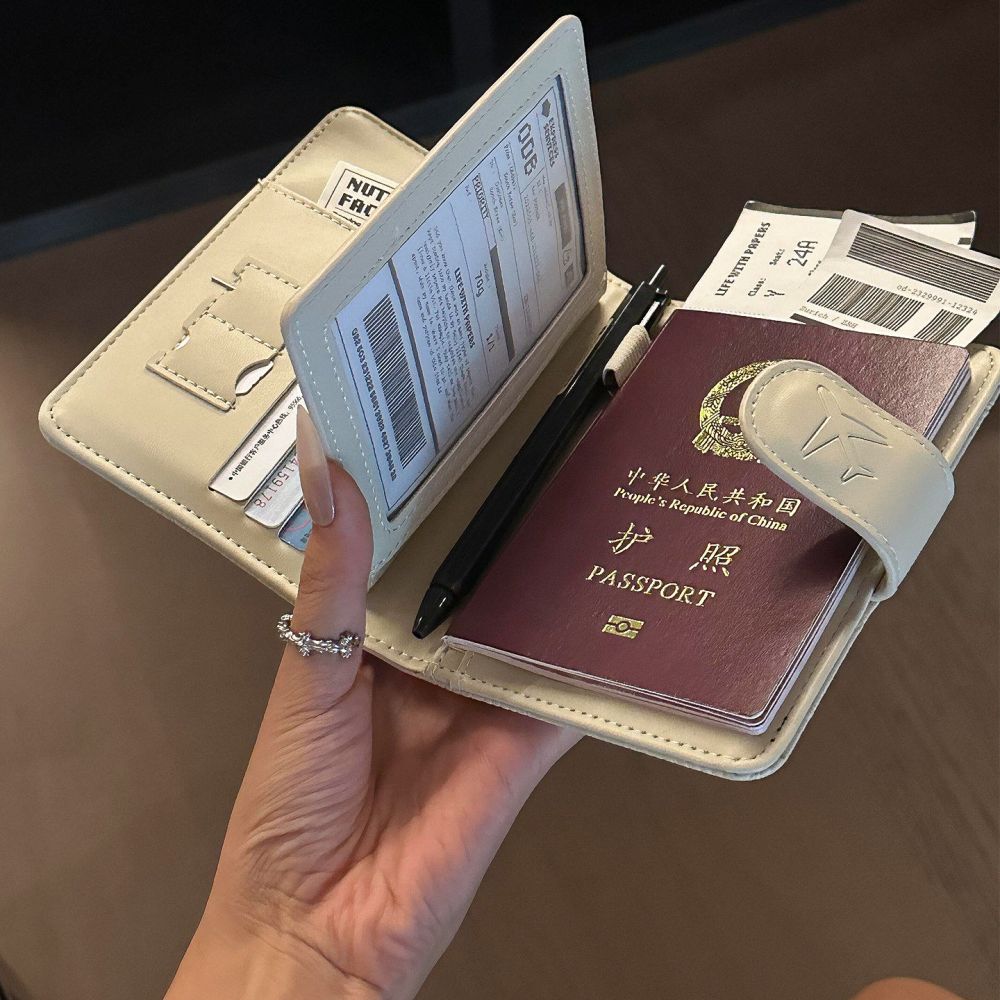 Kore tarzı deri pasaport cüzdanı çok kartlı seyahat çantası - 1