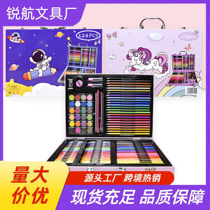 128-teiliges Mal-Set, Kinder-Malstift-Werkzeuge, Geschenkbox, Kunstzubehör, Malkoffer, Aquarellstifte Großhandel zum Schulanfang