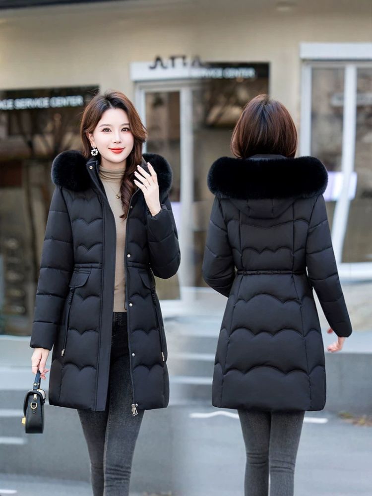 Women's Mid-Length Cotton Coat with Large Fur Collar, 2026 Winter New Arrival, Stylish and Fashionable Down-Style Cotton Padded Jacket, Warm Outerwear, In Stock
