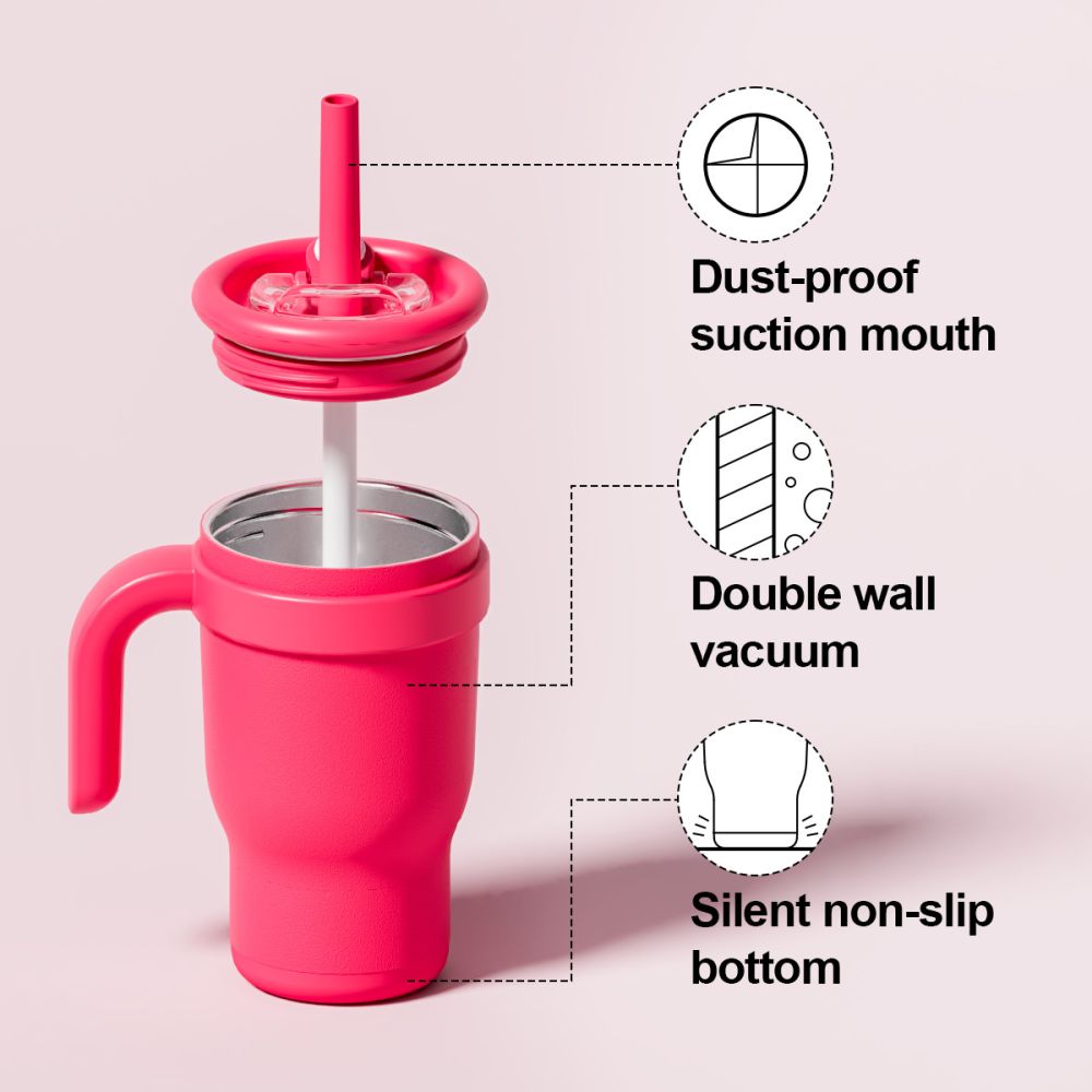 Back to school season contrast color 14oz straw car cup children student thermos cup stainless steel water cup handle car cup - 5