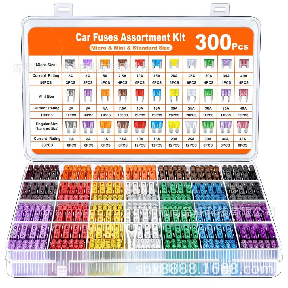 300 Pcs Mini Blade Fuse Assortment Kit with Yellow Clips - 1