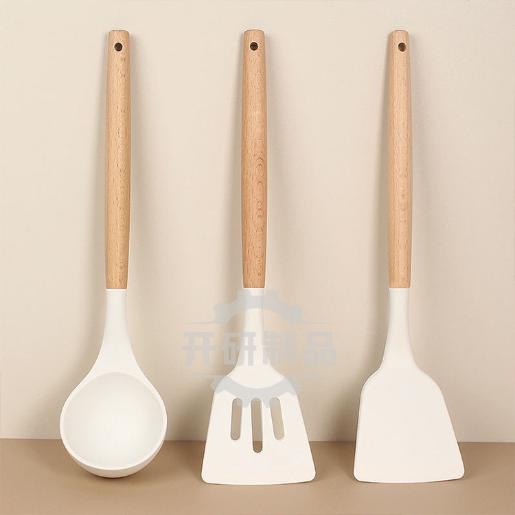 Spot silikon spatula, çorba kaşığı, yapışmaz tava, özel yüksek sıcaklığa dayanıklı ve haşlanmayı önleyen ev pişirme kevgir mutfak eşyaları seti beyaz - 1