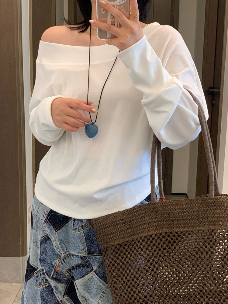 Women's Plus Size Off-Shoulder Long Sleeve Top, Casual Fit, 9321 - 1