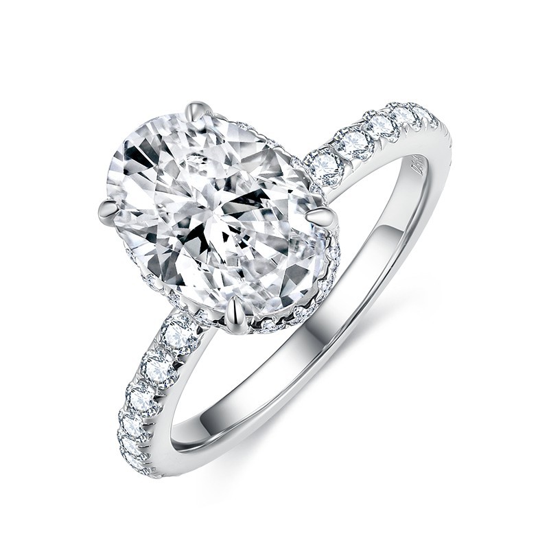 Ruizuan Jewelry Oval Moissanite Women's Ring Pigeon Egg 2.5 Carat Classic Four-Prong 925 Sterling Silver Cross-Border Wholesale Source