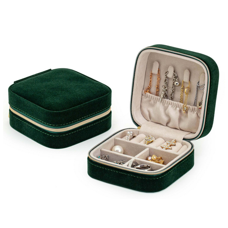 Velvet Jewelry Box Travel Portable Square Fabric PU Jewelry Hand Jewelry Small Storage Box Double Layer Wholesale - 6