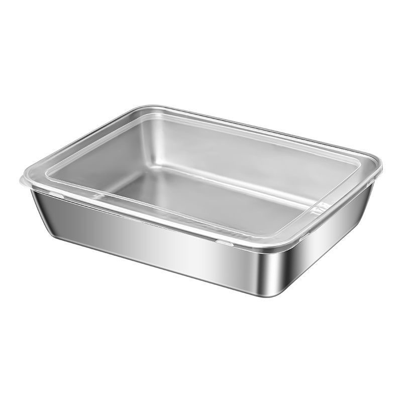 Thickened food-grade square stainless steel storage container with lid, towel tray, square tray for barbecue, home-use square plate, serving plate. - 7