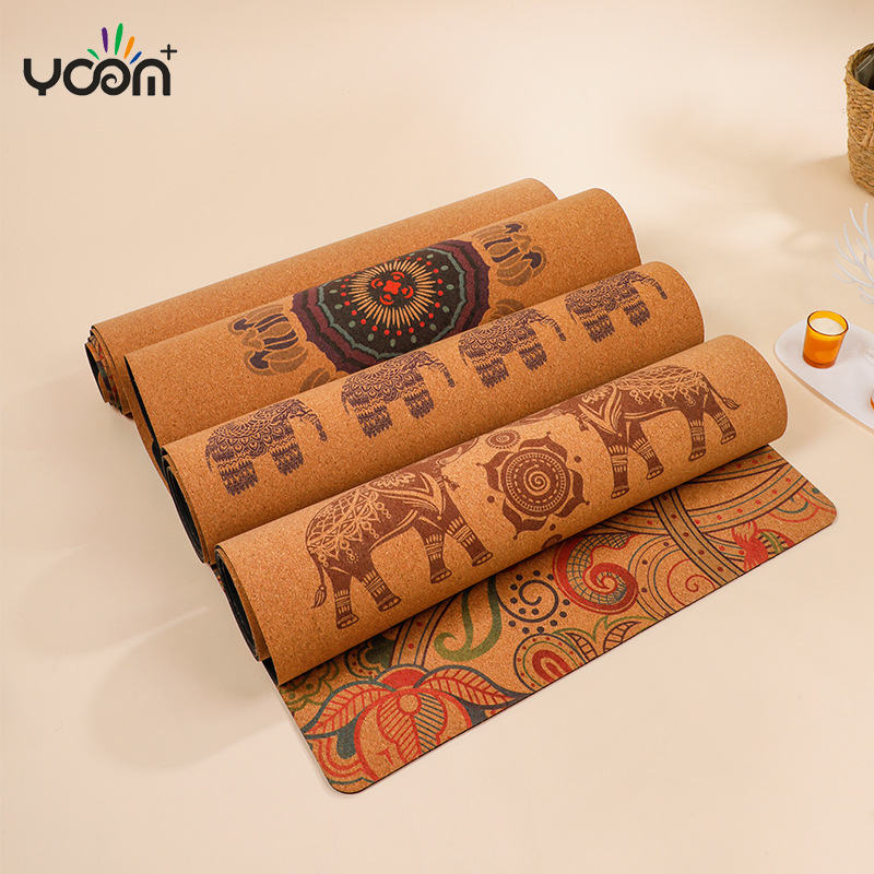 Cork and Natural Rubber Printed Yoga Mat, Thick and Eco-Friendly