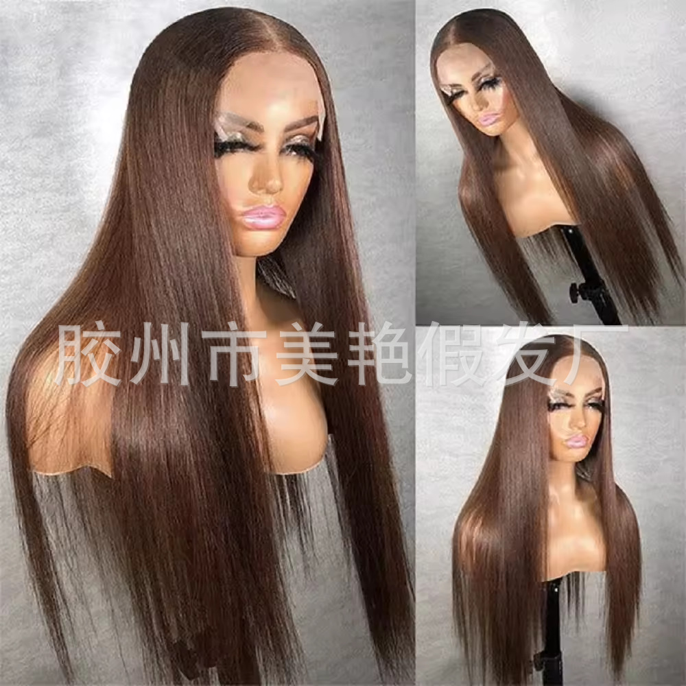 13x4 Lace Front Wig No.6 Dark Brown, Synthetic Fiber, Long Straight Hair - 1