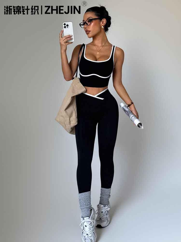 Kadın Spor Sütyeni ve Yüksek Bel Yoga Taytı Takımı, Sırt Açık