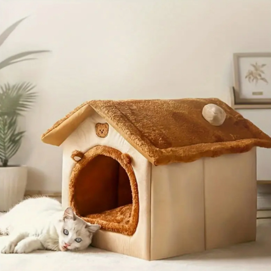 Her mevsim için kedi yuvası, kışın sıcak tutan, kapalı ve güvenli kedi yatağı, sarılı kedi uyku yuvası, kulübe barınak evi