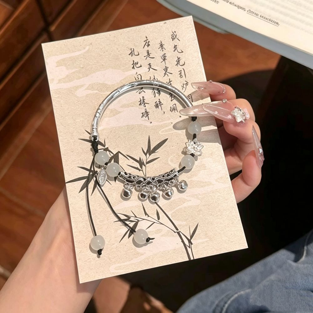 Çinko alaşımlı lotus bilezik, gümüş renk, örgü kordon - 1