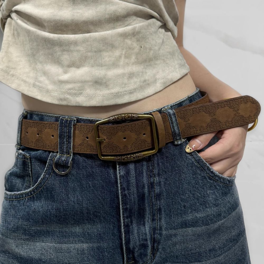 Amerikan kemer erkek kemeri y2k kadın 2025 yeni stil genç ateşli kız etekli lüks trend retro kahverengi