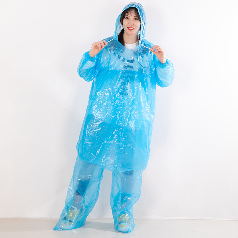 Einweg-Regenmantel und Regenhose Set geteilt für Erwachsene und Kinder verdickter langer Ganzkörper wasserdichter Poncho transparent große Größe Poncho