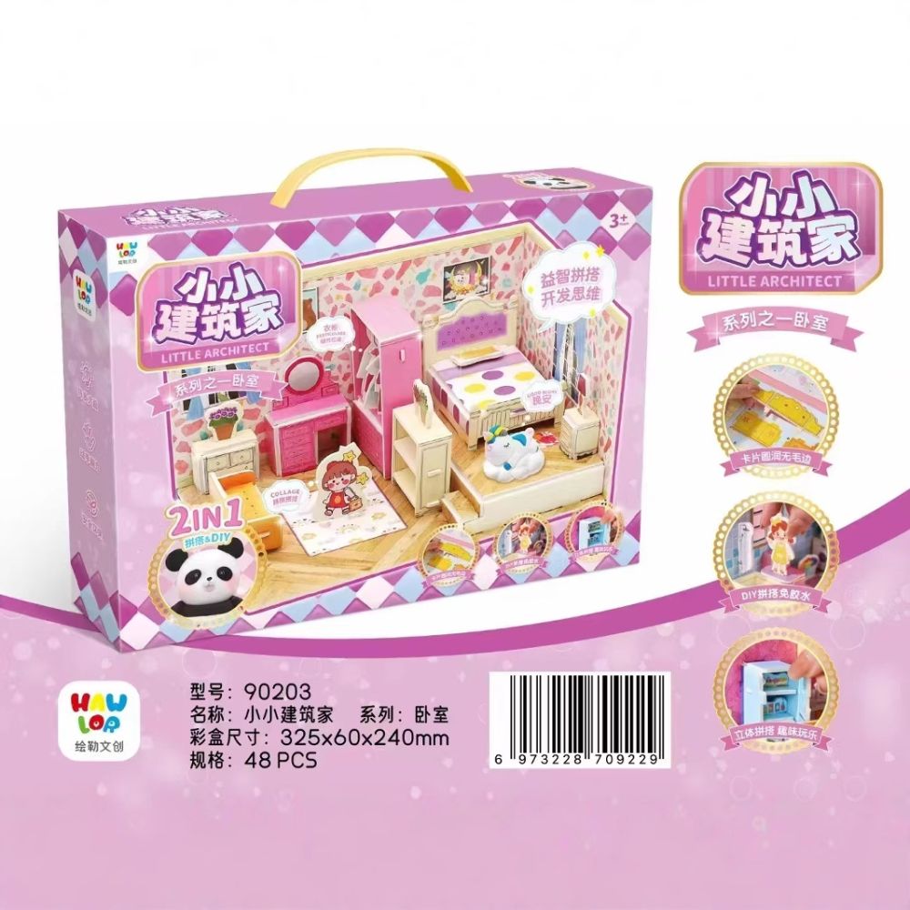 Realistic educational scene building girls night market stall children's toys
