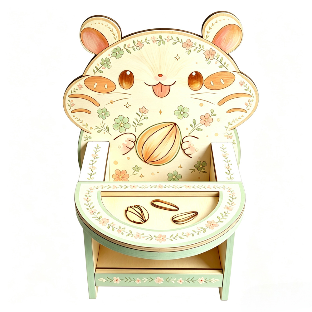 Hamster Dining Table and Chair Set, Solid Wood, Small Pet Decoration