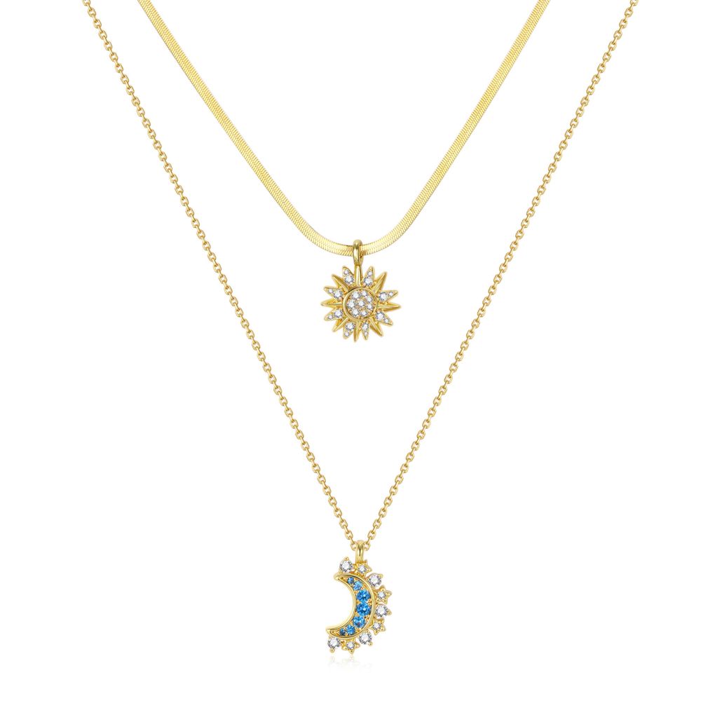 New jewelry moon and sun double necklace fashionable versatile layered collarbone necklace lightweight luxury design wholesale