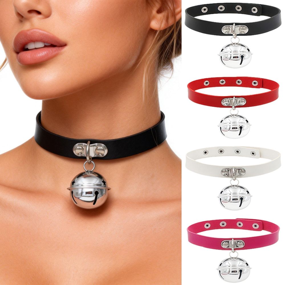 PU Leather Short Necklace, Bell Pendant Choker