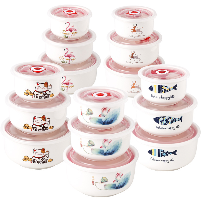 Keramik-Frischhalteschüssel dreiteiliges Set, verschlossene Schüssel, Geschenkschalensatz, Geschenkbox, Hochzeitsverkäufe, Großhandel mit LOGO-Druck - 6