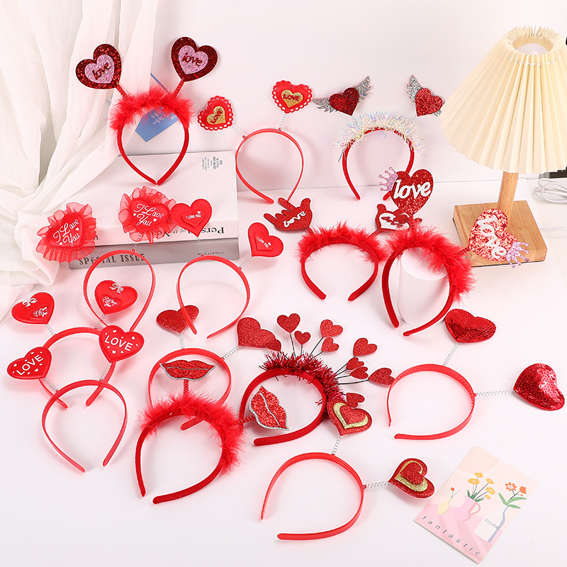 Valentinstag-Glitzer-Pfirsich-Herz-Haarklammer mit Brillen-Set - 1