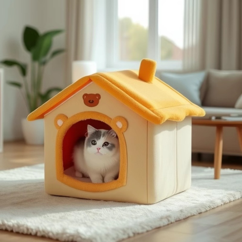 Kedi ve köpek evi yuvası, kışın sıcak tutan, küçük boyutlu köpekler ve kediler, dört mevsim için evrensel, çıkarılabilir ve yıkanabilir köpek evi, kedi yuvası yatağı, evcil hayvan malzemeleri - 1