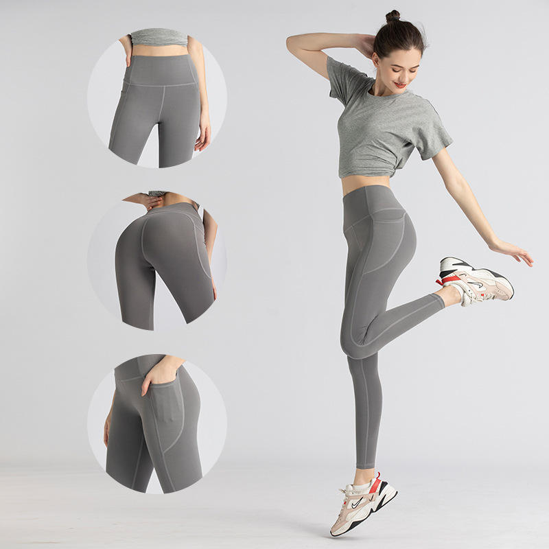Peach Butt Yoga Leggings, High Stretch Breathable 7/8 Length with Side Pockets for Women